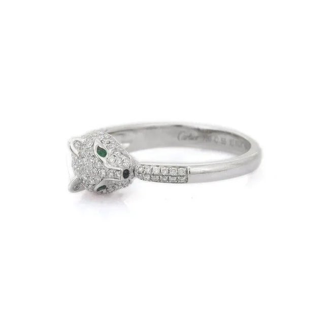 18k White Gold Emerald Sapphire & Diamond Cluster Panther Ring Size 7 For Sale - Image 4 of 16