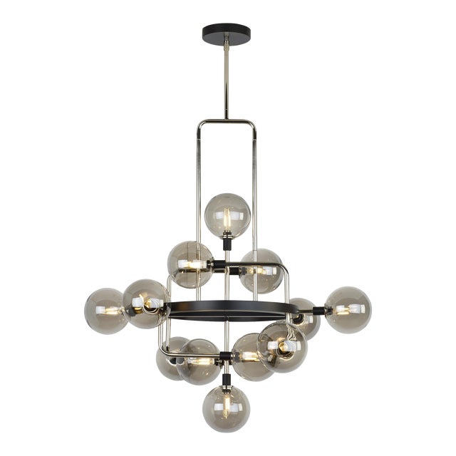 Visual Comfort Modern Viaggio Chandelier LED Smoke and Polished Nickel For Sale