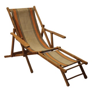 Vintage French Childrens Garden Lounger with Ottoman, 1930s For Sale