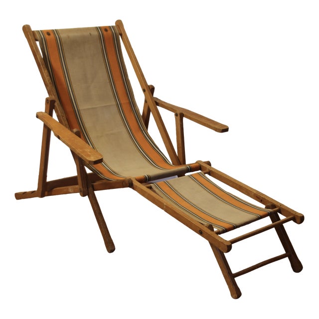 Vintage French Childrens Garden Lounger with Ottoman, 1930s For Sale