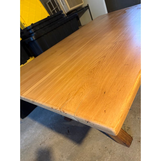 Early 20th Century Early 20th Century Primitive Pine Farm Trestle Dining Table For Sale - Image 5 of 8
