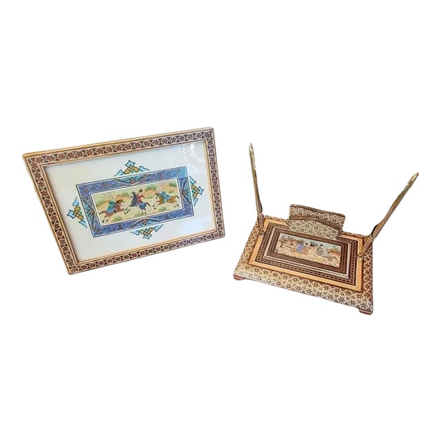 Persian Desk Set With Khatam Mosaic For Sale