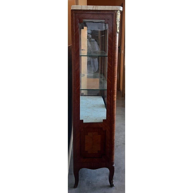 Late 19th Century Louis XVI Style Showcase Vitrine in Walnut with Geometrical Marquetry For Sale - Image 9 of 18