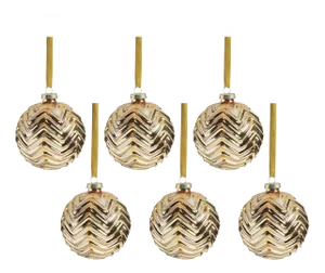 Trieste 6-Piece Set Gold Metallic Chevron Glass Ball Ornaments, 4"
