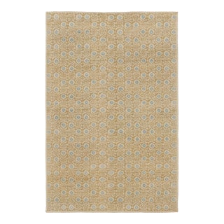 Rug & Kilim’s Block Print Rug With Gold and Blue Dense Floral Pattern For Sale