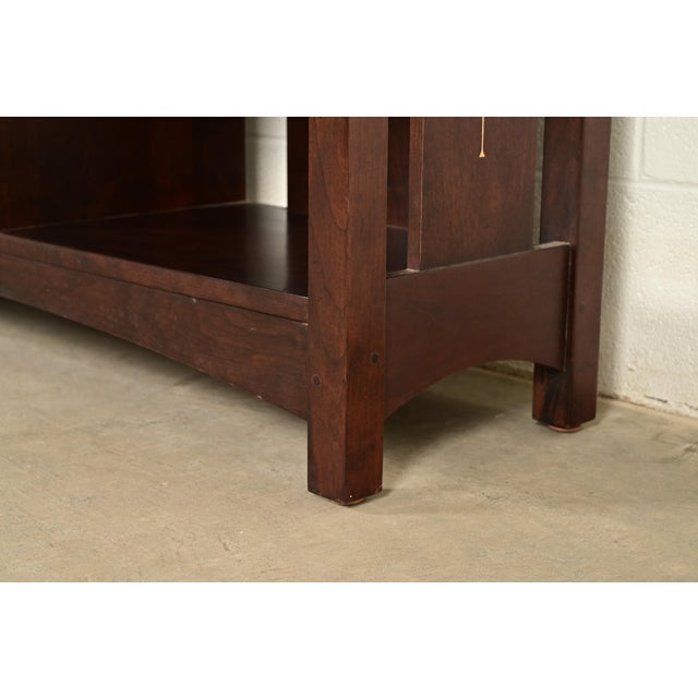 Brown Stickley Harvey Ellis Collection Mission Arts & Crafts Inlaid Cherry Wood Slatted Triple Bookcase For Sale - Image 8 of 12