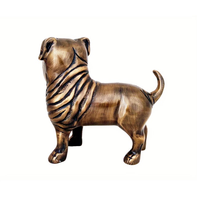 2020s Antique Brass Finish Metal Pug Dog Sculptures For Sale - Image 5 of 6
