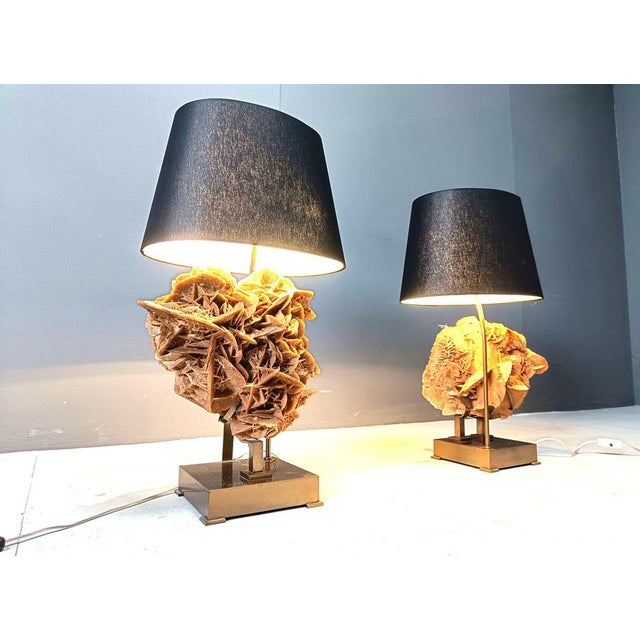 Stone Rose and Brass Table Lamps, 1970s, Set of 2 For Sale - Image 9 of 12