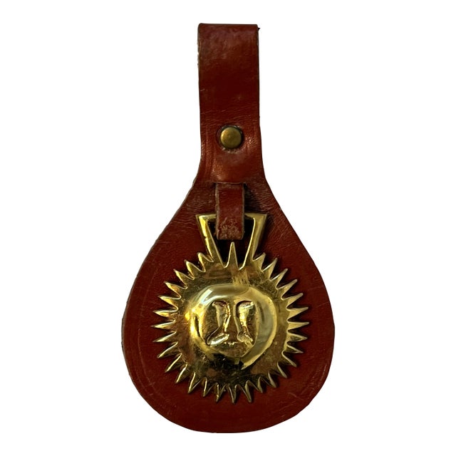 Small Sun Motif Brass and Leather Horse Bridle Strap For Sale
