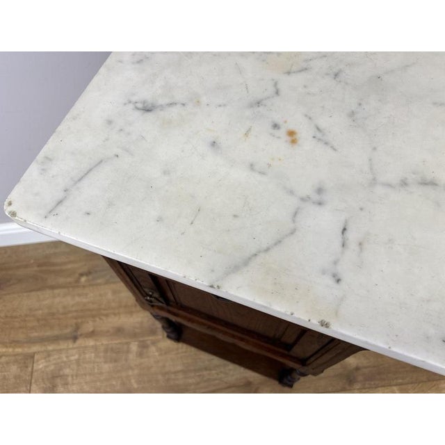 Antique French Oak Bedside Table with Marble Top For Sale - Image 14 of 16