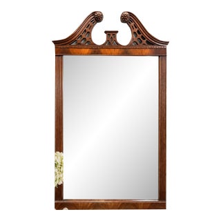 Antique Mahogany Georgian Revival Wall Mirror, Carved Plume Crest, 28x42 For Sale
