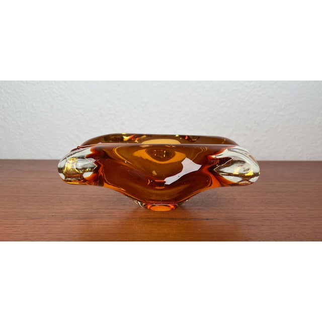 Vintage Amber Coloured Art Glass Ashtray or Bowl, 1970s For Sale - Image 15 of 18