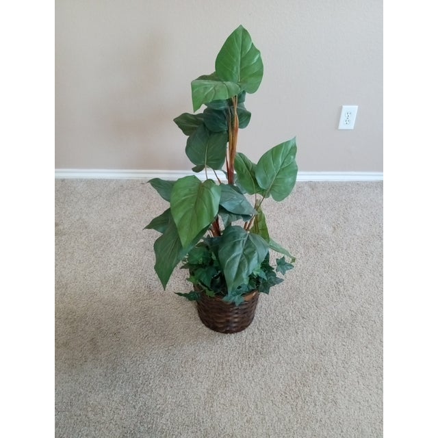 Gorgeous Faux Alocacia Large Foliage Tall Plant in Wicker Basket For Sale - Image 4 of 5