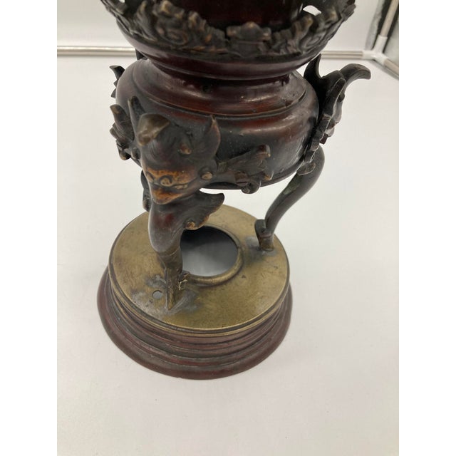 Meiji Period Large 19th Century Japanese Bronze Vase Urn Dragon Heads 18'' For Sale - Image 18 of 18