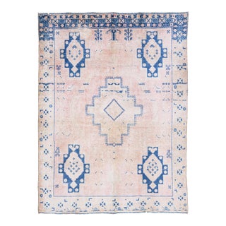 1960s Vintage Persian Distressed Handmade Medallion Pink Wool Rug For Sale