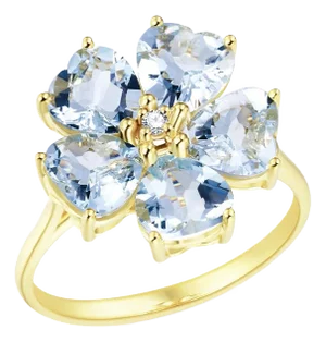 Nina Zhou Aquamarine Diamond Cherry Blossom Ring in 14k Yellow Gold, Size 6