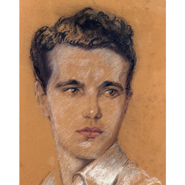 Vintage Portrait of a Young Man Pastel Drawing For Sale - Image 4 of 6