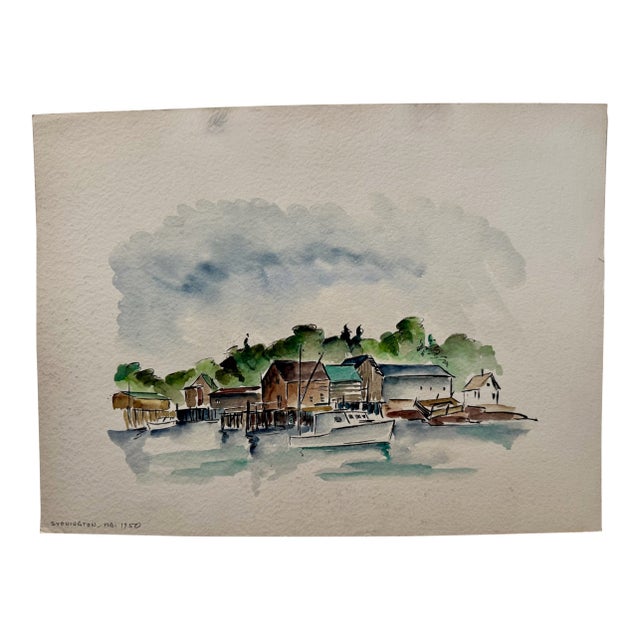 Henry Emil Salloch Original Watercolor on Paper Stonington, Maine. 1950. For Sale