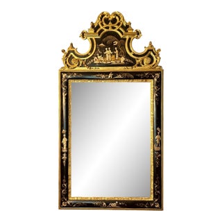 Vintage Black Chinoiserie Giltwood and Ebonized Mirror For Sale