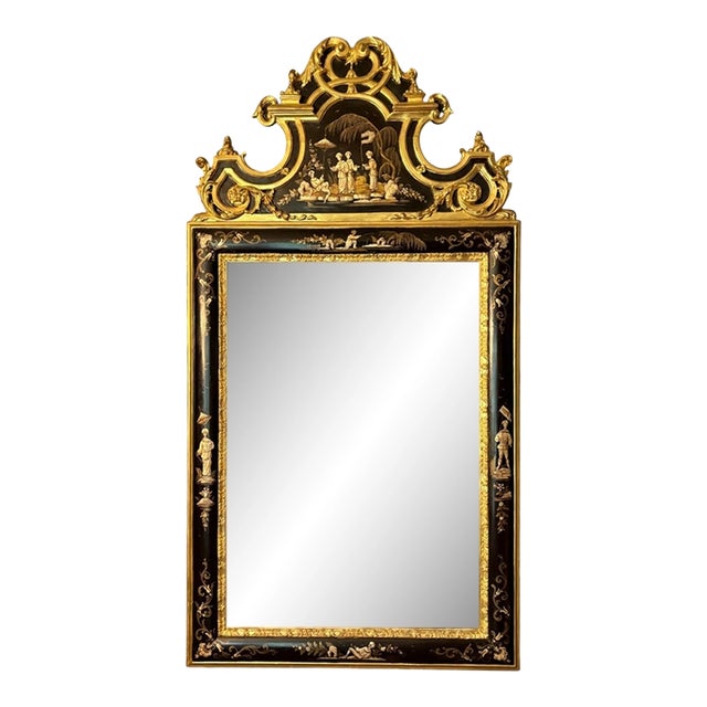 Vintage Black Chinoiserie Giltwood and Ebonized Mirror For Sale