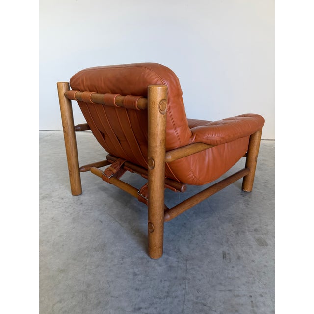 Orange Mid Century Brazilian Sergio Rodriguez Style Cognac Leather Lounge Chair For Sale - Image 8 of 12