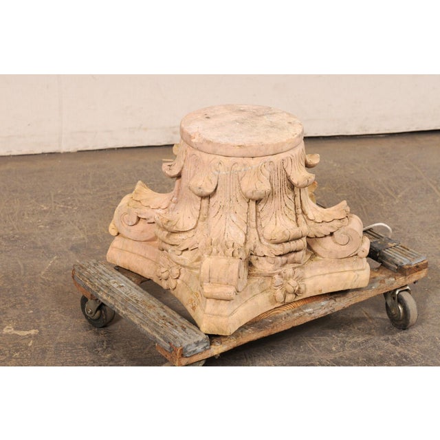 Mid 20th Century Vintage Spanish Carved Sandstone Corinthian Pedestal Base For Sale - Image 5 of 10