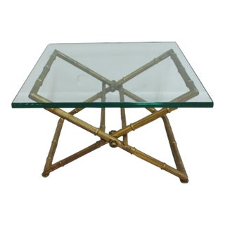 Vintage Gold Gilt Faux Bamboo Campaign X Base End Table Italian Regency B For Sale