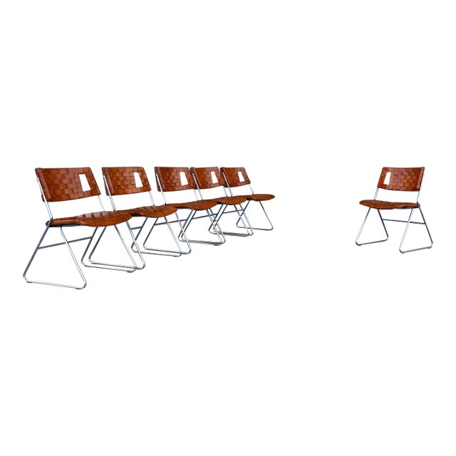 1970s Mid Century Chrome and Leather Dining Chairs by Chromecraft For Sale