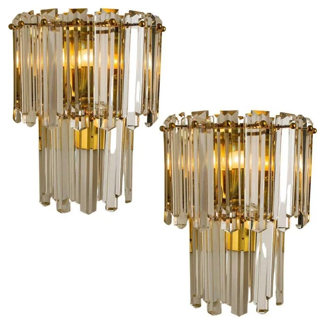 Glass and Gilt Brass Sconces by J. T. Kalmar for Kalmar, Set of 2 For Sale - Image 12 of 12