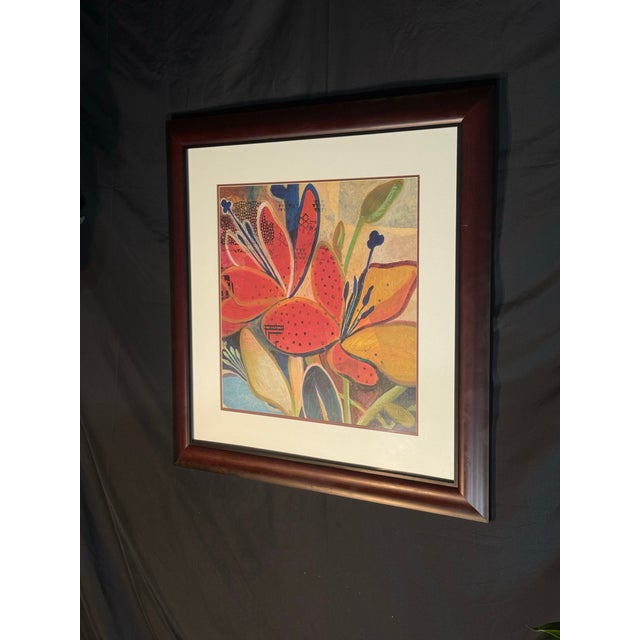 Wood Large Framed Colorful Floral Abstract Wall Art For Sale - Image 7 of 9
