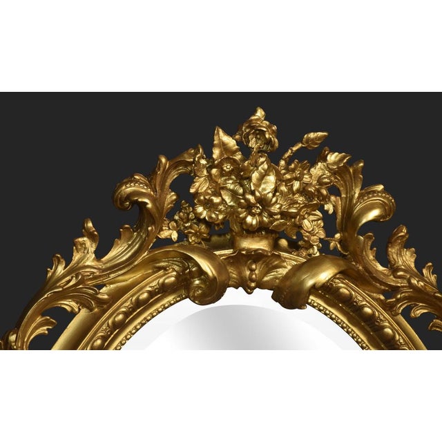 Carved Gilt-Wood Oval Wall Mirror For Sale - Image 4 of 10