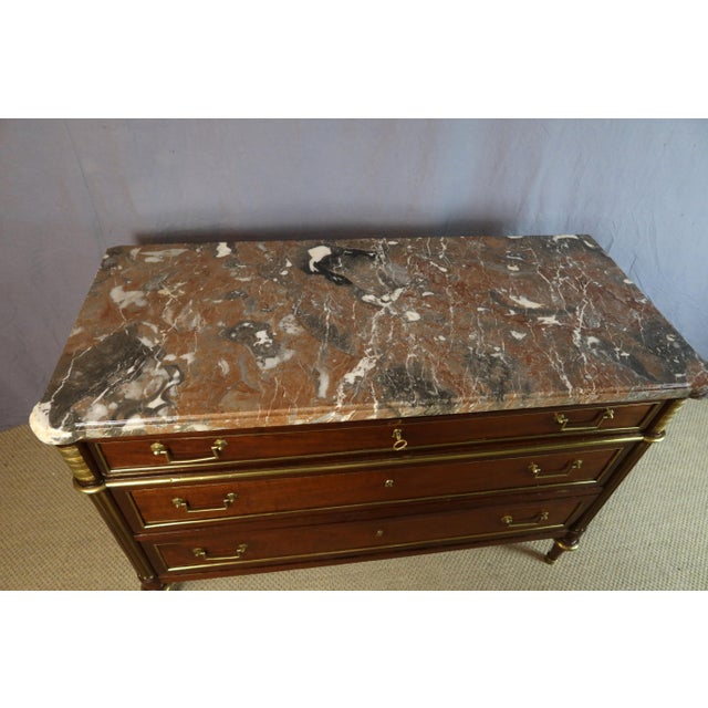 Louis XVI Tan Commode with Marble Top For Sale - Image 10 of 12