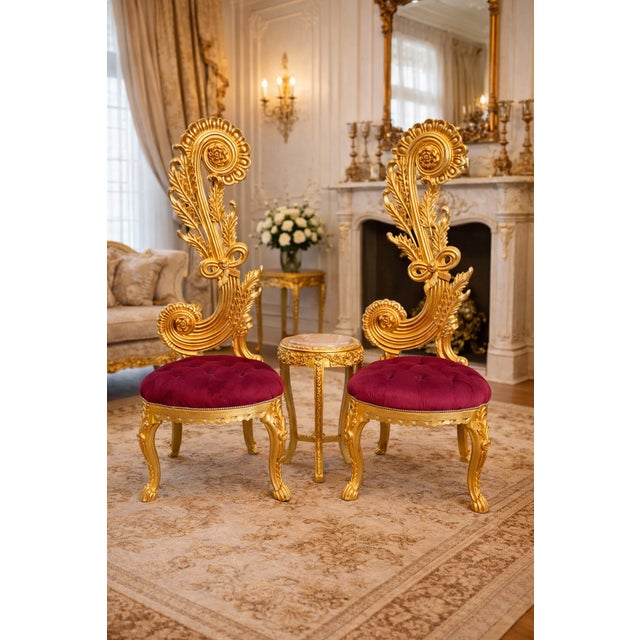 1980s Italian Rococo Gold Beech Velvet Side Chairs 2pc- Pair For Sale - Image 6 of 18
