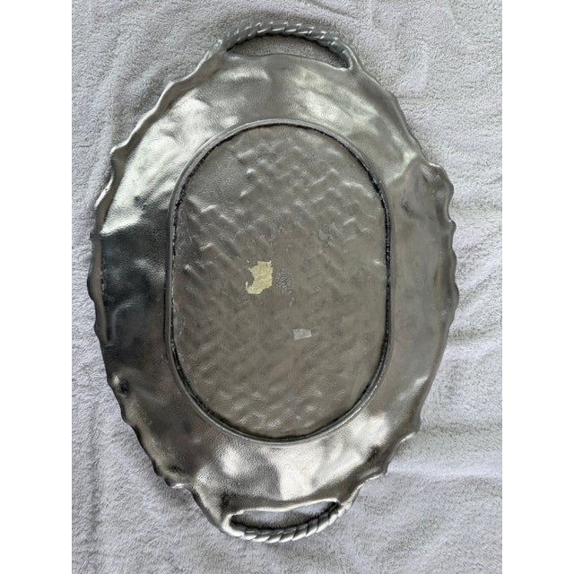 Late 20th Century Lenox Grape Weave Pewter Color Oval Metal-wear handled Platter/Tray. The Platter/Tray measures 22.25...
