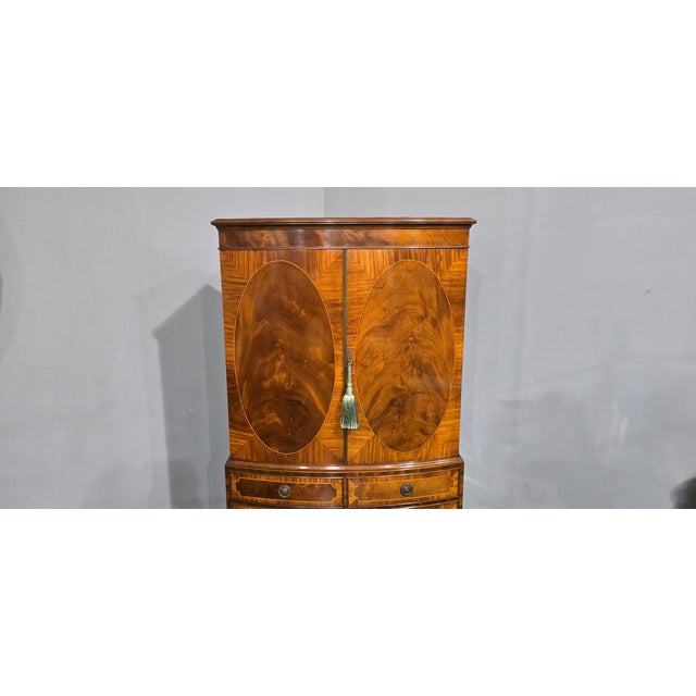Inlaid Bow Front Linen Press, 1910s For Sale - Image 4 of 16