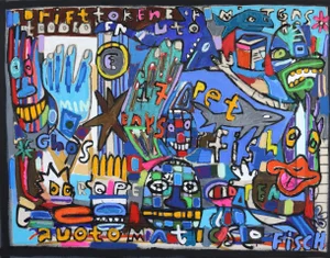 "Ghost Fish" Contemporary Original Abstract Mixed-Media Painting by Jonas Fisch