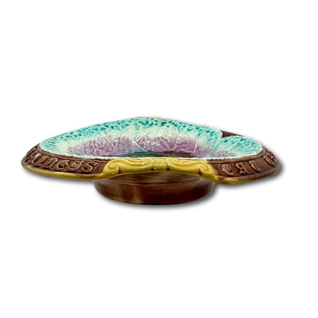 Antique 1880s Victorian Majolica "Eat Thy Bread With Thankfulness" Motto Serving Tray With Beautiful Colors For Sale - Image 14 of 18