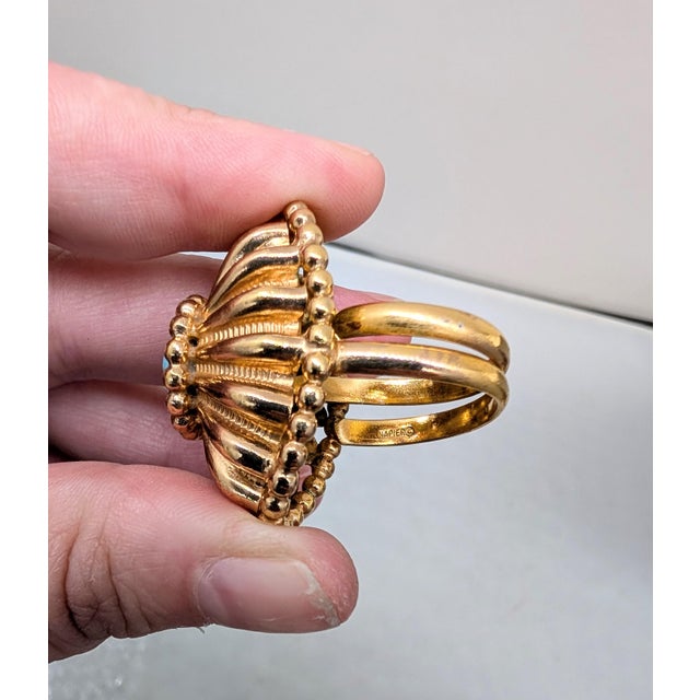 1960s Vintage 1960s Signed Napier Goldtone Faux-Turquoise Adjustable Cocktail Ring For Sale - Image 5 of 14