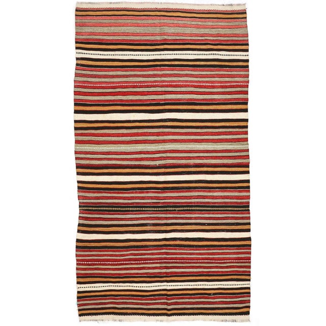 Textile Mid 20th Century Striped Turkish Vintage Kilim Rug For Sale - Image 7 of 7