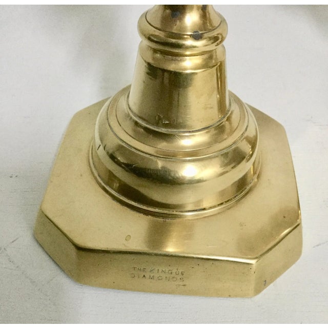 Metal Antique Pair of Victorian English Brass Candlesticks – Queen Victoria Diamond Jubilee, 1897 For Sale - Image 7 of 11