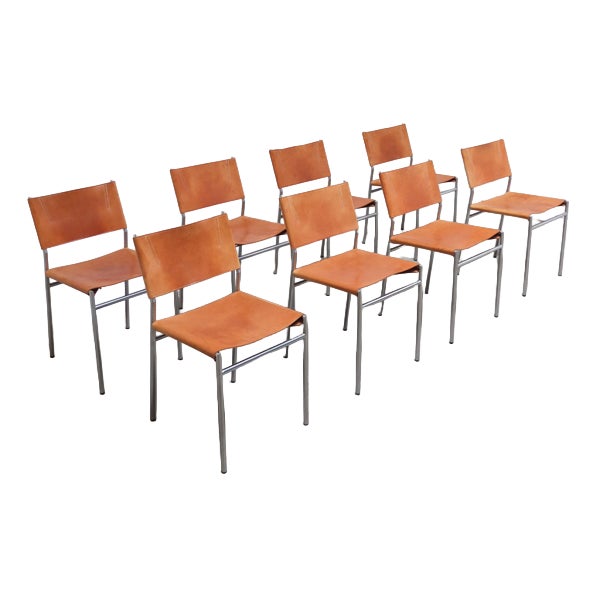 SE06 Chairs in Natural Leather by Martin Visser for 't Spectrum, 1967, Set of 8 For Sale