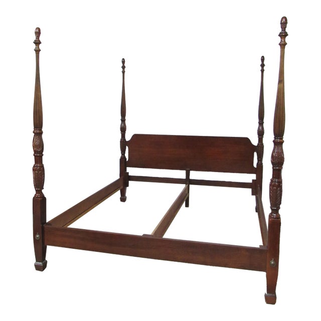 1980s American Drew Cherry King Size Poster Bed Rice For Sale