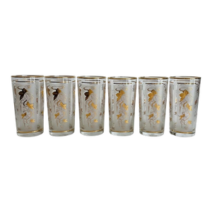 Vintage Libbey 22k Gold Leaf Ivy Highball Glasses-Set of 6-Mid Century Barware