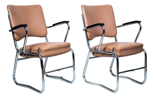 Set of Mid-Century Steel Tube and Leather Armchairs, 1950s