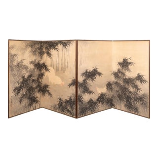 Japanese Four Panel Paper Screen - A Pair For Sale