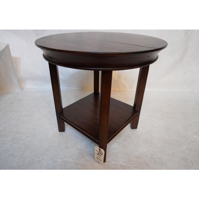 English Traditional Round Wood Side Table With Lower Shelf For Sale - Image 3 of 16