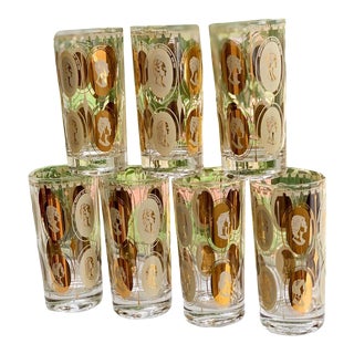 1950s 22k Paramours of Royalty Rococo Highball Glasses- Set of 7 For Sale