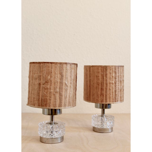 Small Vintage Italian Pressed Glass and Chrome Table Lamps, 1970s, Set of 2 For Sale - Image 9 of 9