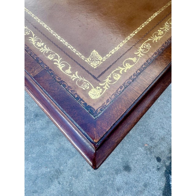 Wood Antique English Mahogany Leather-Top Writing Desk, C. 1895–1910 For Sale - Image 7 of 11