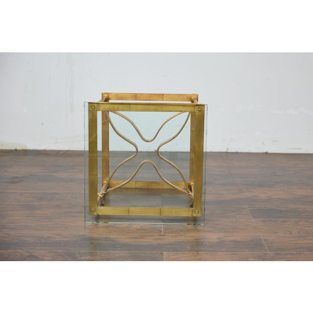 Midcentury Italian Gilt Metal Cocktail Table - Glass Top and Star Stretcher For Sale - Image 11 of 12